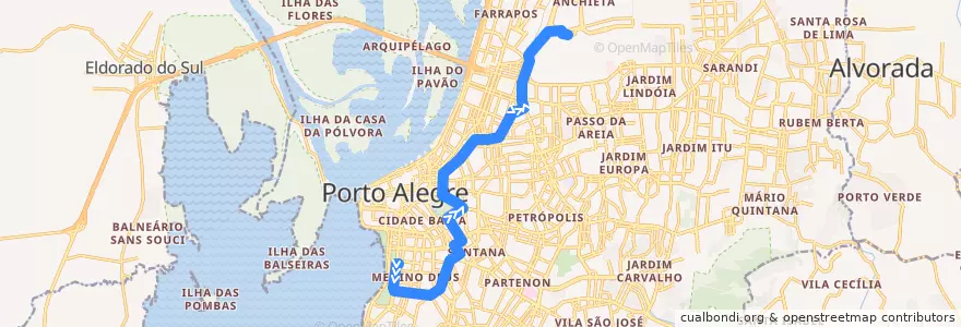 Mapa del recorrido T5 (Norte) de la línea  en Porto Alegre.