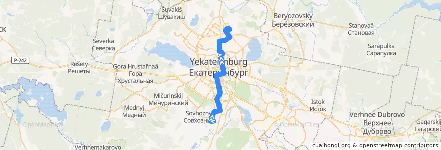 Mapa del recorrido Трамвай 14. Керамическая - Эльмаш de la línea  en городской округ Екатеринбург.