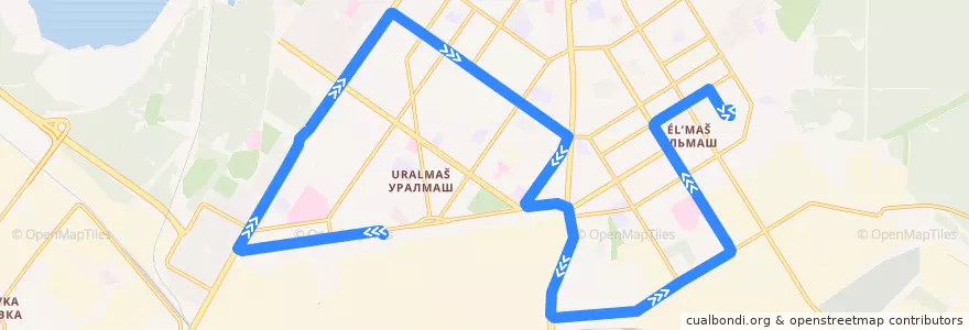Mapa del recorrido Трамвай 17. Машиностроителей - Эльмаш de la línea  en городской округ Екатеринбург.
