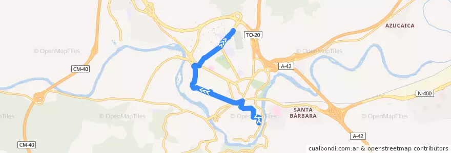 Mapa del recorrido Línea 42: Zocodover → Calle Alemania (Por Campus) de la línea  en Toledo.