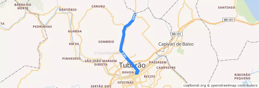 Mapa del recorrido Ônibus 211 : São Martinho- Via SC-370, Centro > Bairro de la línea  en Tubarão.