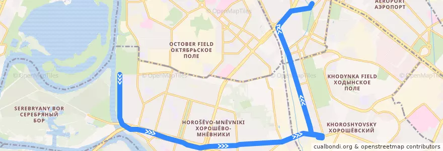 Mapa del recorrido Автобус 597: Набережная Новикова-Прибоя => Метро «Сокол» de la línea  en Москва.
