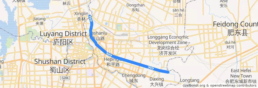 Mapa del recorrido 有轨电车2号线 de la línea  en 瑶海区 (Yaohai).