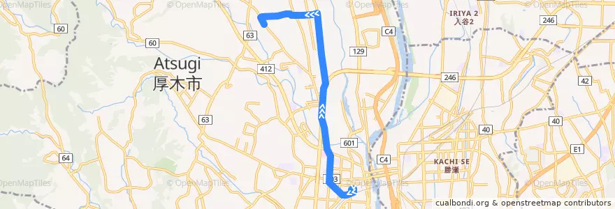 Mapa del recorrido 厚木09系統 de la línea  en 厚木市.