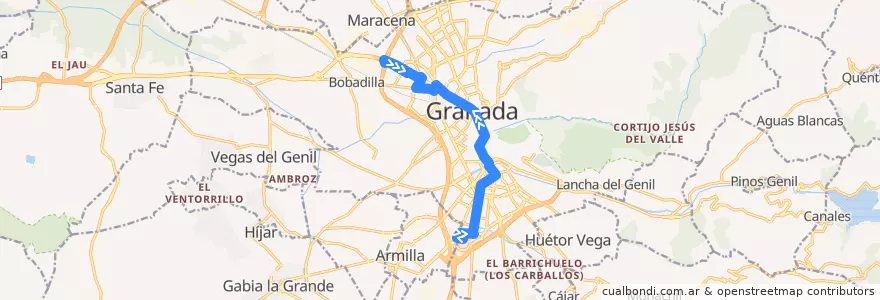 Mapa del recorrido Bus 4: Zaidín → Chana de la línea  en Grenade.