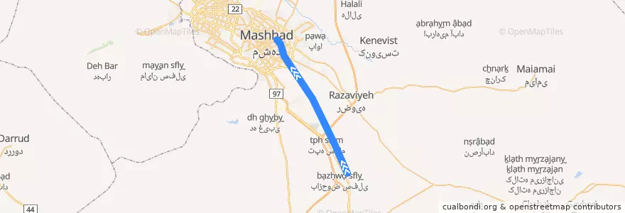 Mapa del recorrido راه آهن مشهد de la línea  en شهرستان مشهد.