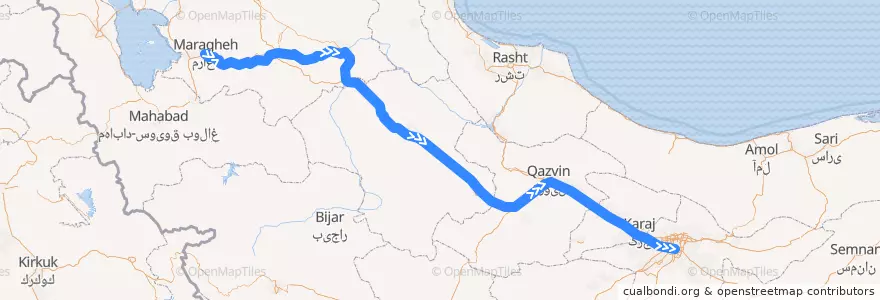 Mapa del recorrido حوزه مرکزی تهران de la línea  en Irão.