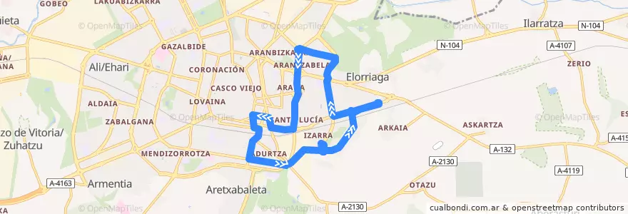 Mapa del recorrido G2 Adurtza - Salburua de la línea  en Vitoria-Gasteiz.