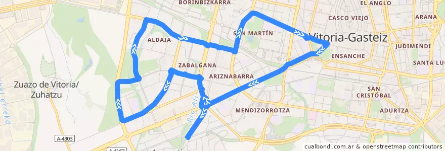 Mapa del recorrido G3 Armentia - Zabalgana de la línea  en Vitoria-Gasteiz.