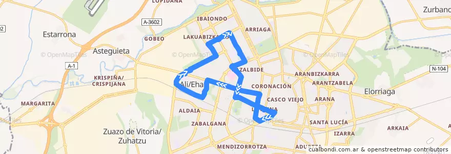 Mapa del recorrido G4 Sansomendi - Lakua de la línea  en Vitoria-Gasteiz.