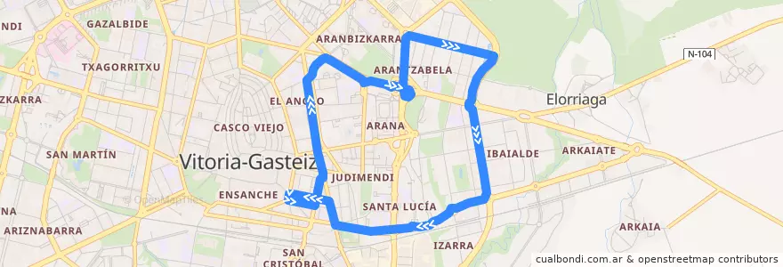 Mapa del recorrido G6 Salburua - Aranbizkarra de la línea  en Vitoria-Gasteiz.