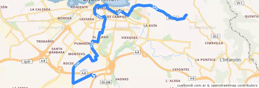 Mapa del recorrido Linea 20 - Nuevo Roces - Somio de la línea  en خيخون.