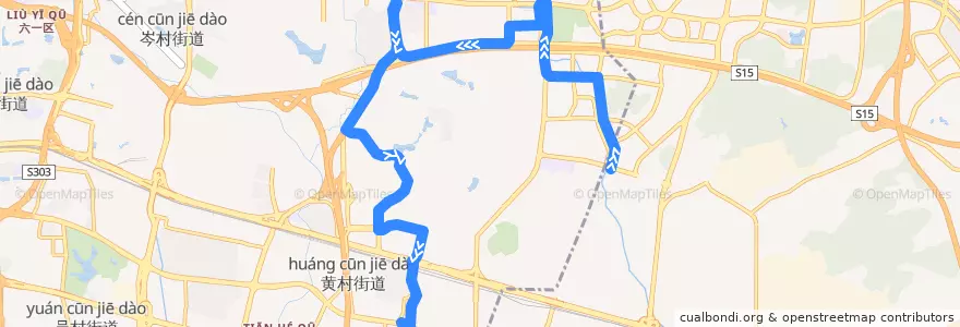 Mapa del recorrido 448路(科林路总站-东圃客运站总站) de la línea  en Guangzhou City.