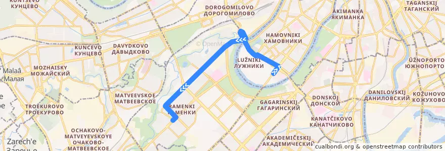 Mapa del recorrido Автобус 806: Стадион "Лужники" (южн.) => Метро "Раменки" de la línea  en Moskau.