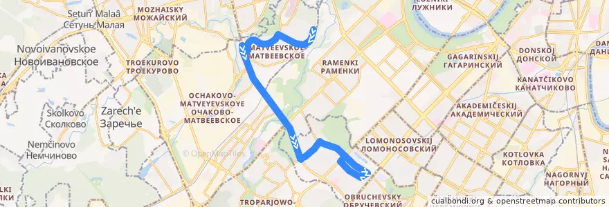 Mapa del recorrido Автобус 42: Матвеевское => Метро "Проспект Вернадского" de la línea  en Западный административный округ.