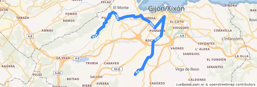 Mapa del recorrido Linea 24 - Montiana - La Pedrera de la línea  en Gijón/Xixón.