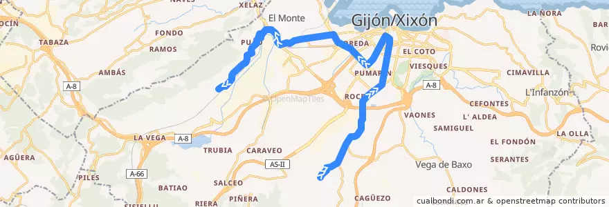 Mapa del recorrido Linea 24 - La Pedrera - Montiana de la línea  en Gijón/Xixón.