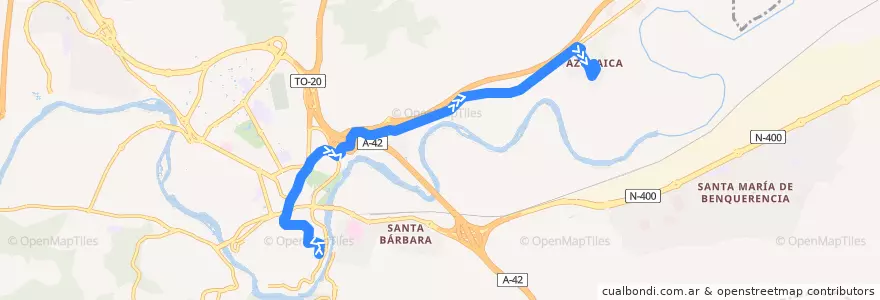 Mapa del recorrido Línea 10: Zocodover → Azucaica de la línea  en Toledo.