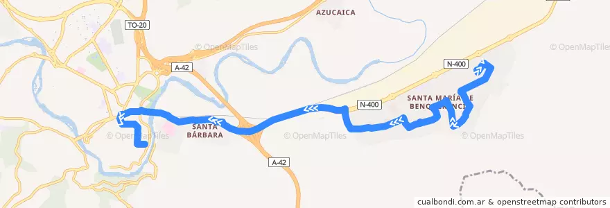 Mapa del recorrido Línea 62: Santa María de Benquerancia (Sur) → Zocodover de la línea  en Toledo.
