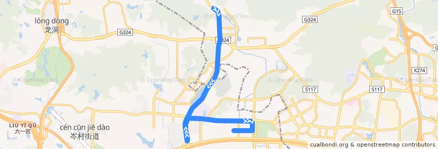 Mapa del recorrido 452路(联和墟总站-科学城彩频路总站) de la línea  en Гуанчжоу.