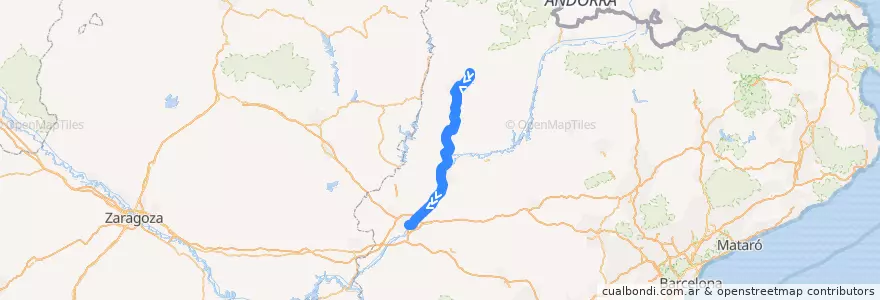 Mapa del recorrido RL2 :La Pobla de Segur - Lleida-Pirineus de la línea  en Lleida.