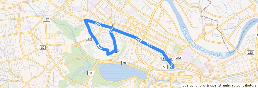 Mapa del recorrido 茨城交通バス10系統 水戸駅⇒偕楽園⇒水戸駅 de la línea  en Мито.