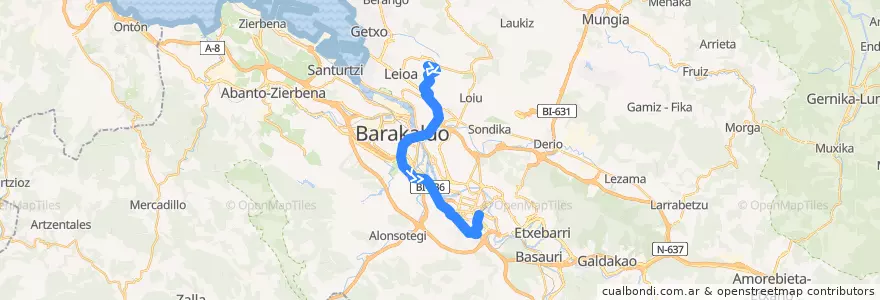 Mapa del recorrido A2312 UPV/EHU → Zabalburu de la línea  en Bilboaldea.