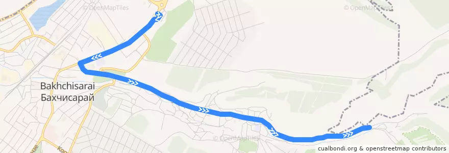 Mapa del recorrido Автобус №2 Староселье - Больница de la línea  en مستوطنة باختشيساراي الحضرية.
