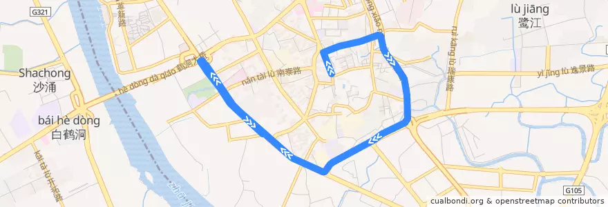 Mapa del recorrido 469路(地铁江泰路站总站-纸厂总站) de la línea  en Haizhu District.