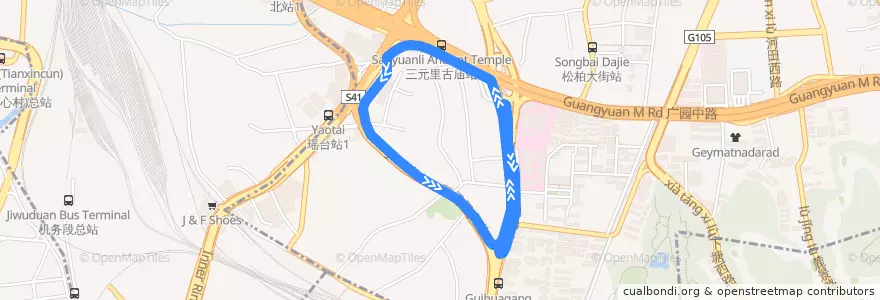 Mapa del recorrido 470路[机场立交(广中医一附院)总站环线] de la línea  en Baiyun District.