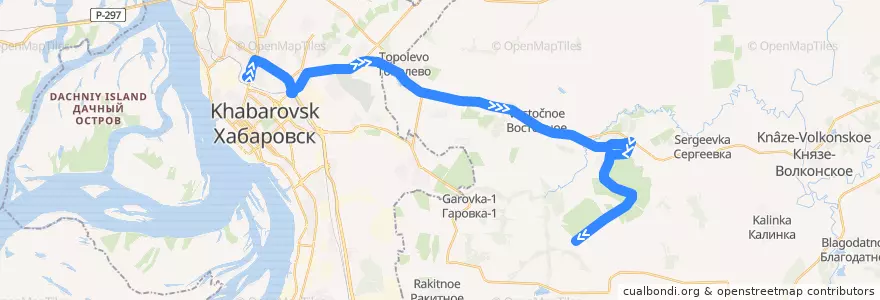 Mapa del recorrido Автобус 119: Автовокзал - Хуторок de la línea  en Kraï de Khabarovsk.