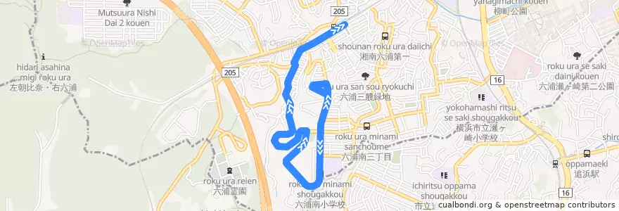 Mapa del recorrido 六浦台住宅発 de la línea  en 横浜市.