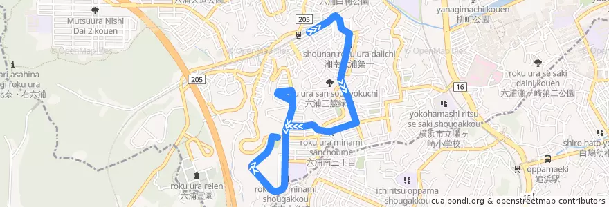 Mapa del recorrido エステシティ3号棟止まり de la línea  en 요코하마시.