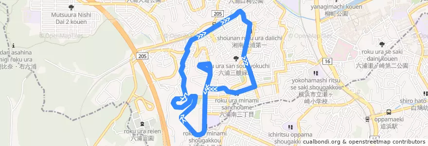 Mapa del recorrido 六浦駅循環 de la línea  en 요코하마시.