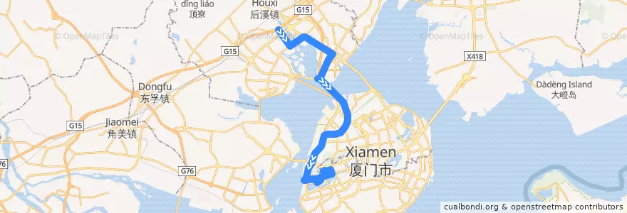 Mapa del recorrido bus 955 de la línea  en 푸젠성.
