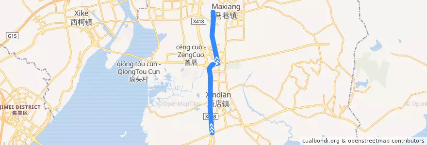 Mapa del recorrido bus 653 de la línea  en 샹안구.