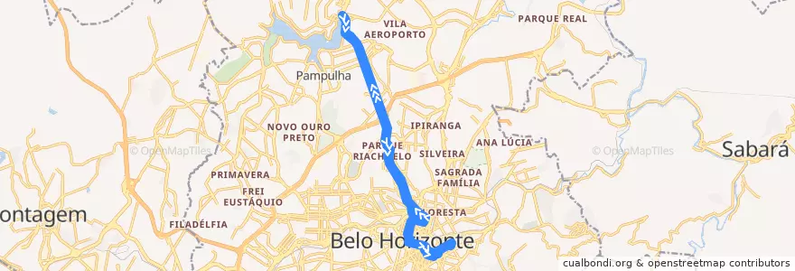 Mapa del recorrido 51: Estação Pampulha <=> Centro <=> Hospitais (noturno) de la línea  en 벨루오리존치.