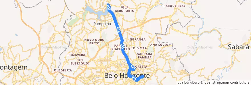 Mapa del recorrido 51: Estação Pampulha <=> Centro <=> Hospitais (paradora) de la línea  en ベロオリゾンテ.