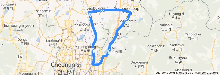 Mapa del recorrido 천안 시내버스 121 de la línea  en 天安市.