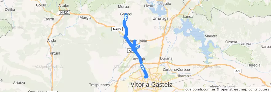 Mapa del recorrido A1 Zigoitia → Vitoria-Gasteiz de la línea  en Alava.