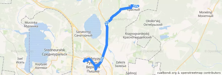 Mapa del recorrido Автобус 104. Посёлок Красный - Верхняя Пышма de la línea  en городской округ Верхняя Пышма.