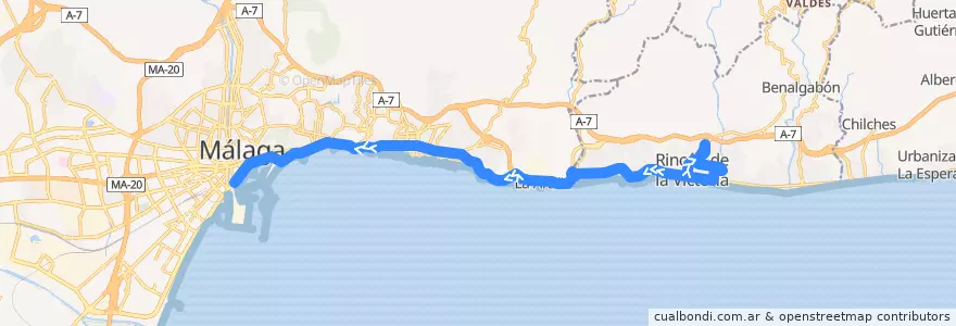 Mapa del recorrido Línea M-160 de la línea  en España.