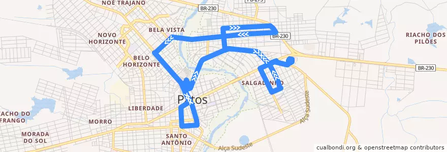 Mapa del recorrido 02 - Terminal de Integração/São Sebastião (Via Rodoshopping) de la línea  en Patos.