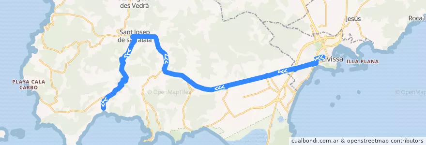 Mapa del recorrido Bus L42: Eivissa → Sant Josep → Es Cubells de la línea  en Sant Josep de sa Talaia.