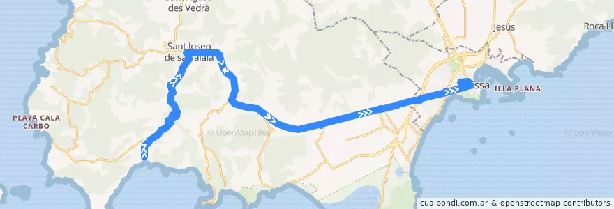 Mapa del recorrido Bus L42: Es Cubells → Sant Josep → Eivissa de la línea  en Sant Josep de sa Talaia.
