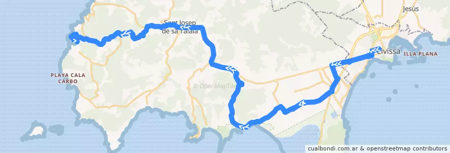 Mapa del recorrido Bus L26: Eivissa => Sant Josep => Cala Vedella de la línea  en Sant Josep de sa Talaia.