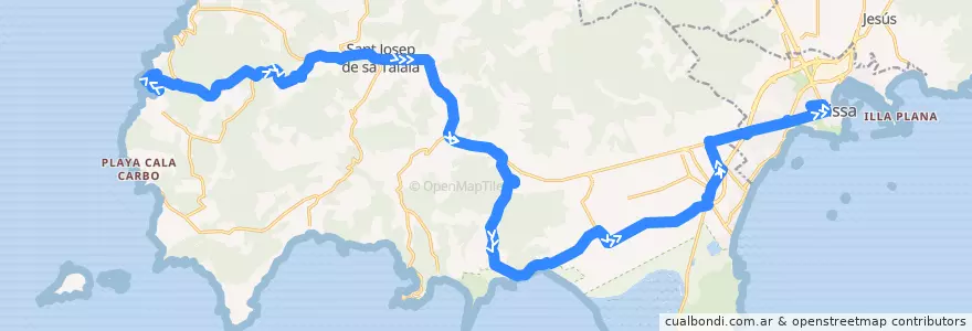 Mapa del recorrido Bus L26: Cala Vedella => Sant Josep => Eivissa de la línea  en Sant Josep de sa Talaia.