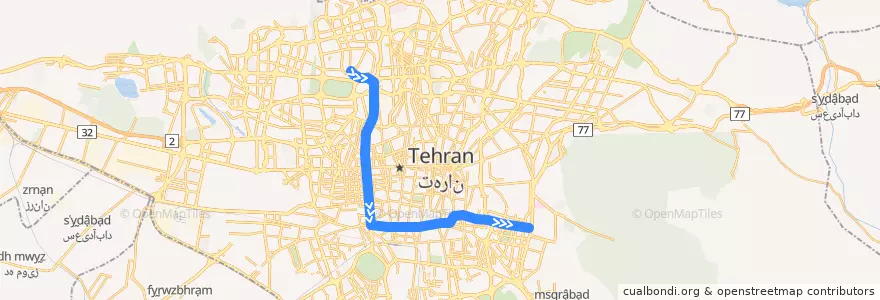 Mapa del recorrido خط ۷ de la línea  en Тегеран.