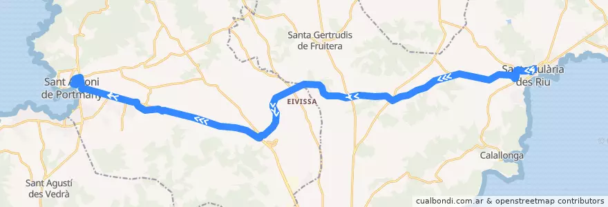 Mapa del recorrido Bus L19: Santa Eulària → Sant Antoni de la línea  en Eivissa.