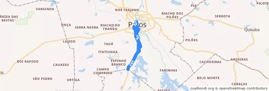 Mapa del recorrido 01 - Terminal de Integração/IFPB (Alto da Tubiba) de la línea  en Patos.